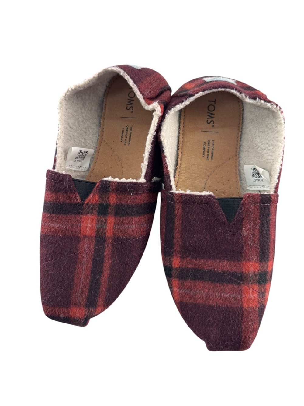 TOMS Burgundy and Red Plaid Slip-On